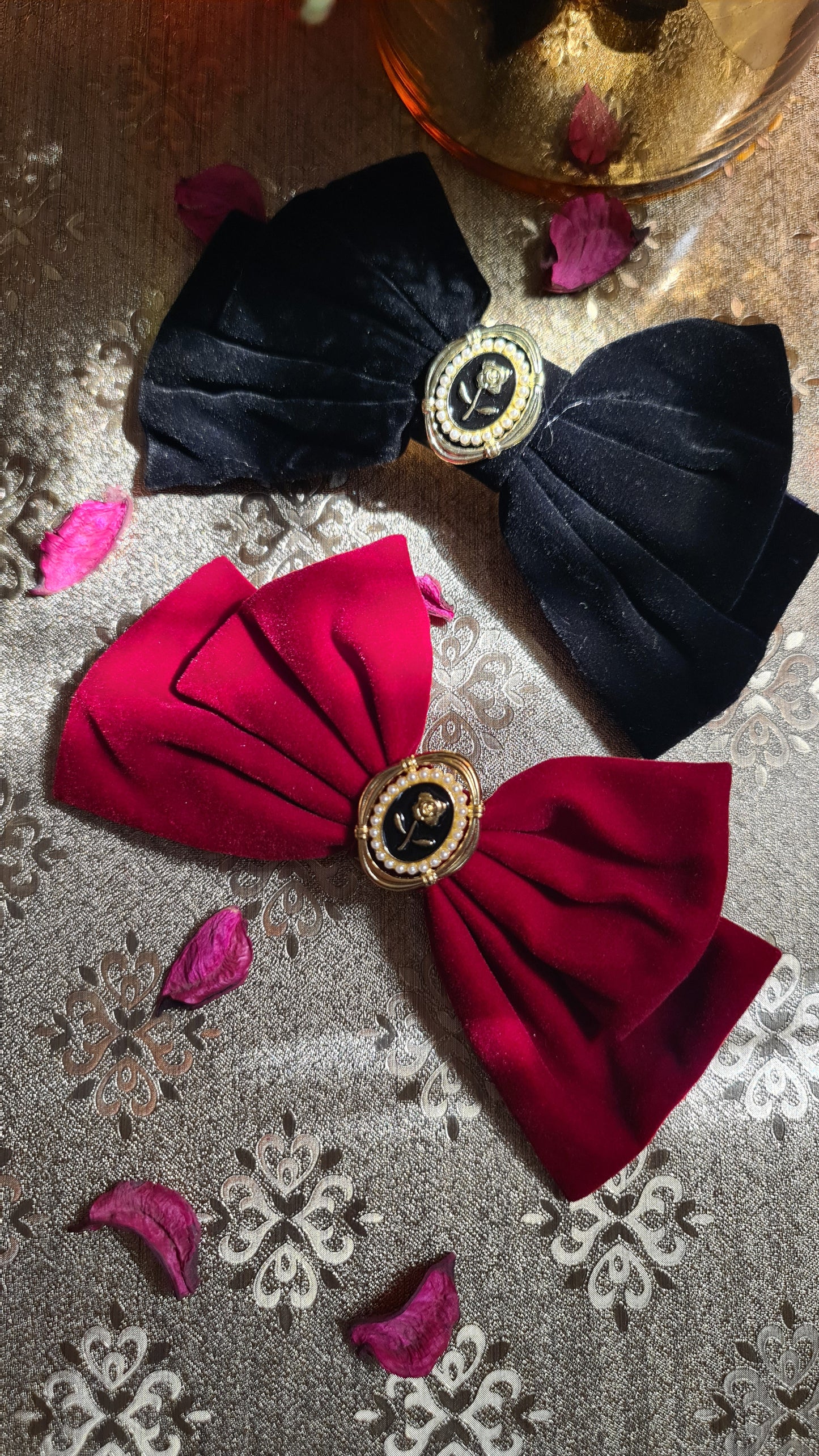 Velvet Floral Broach Hair Bow Barrette Clip
