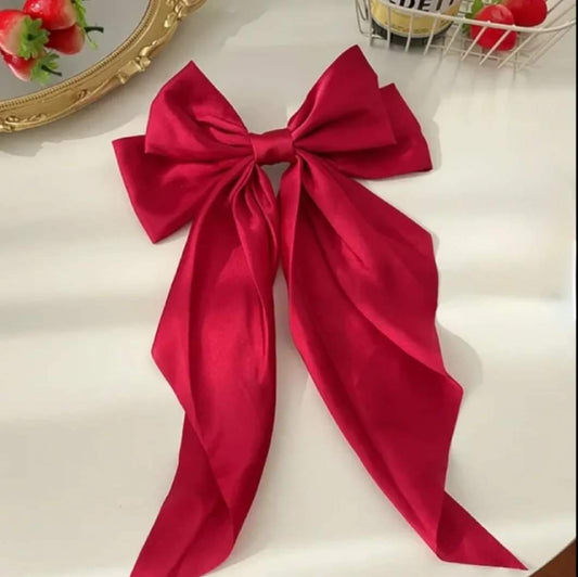 Silk Satin Bow Barrette Long Tail Hair Clip