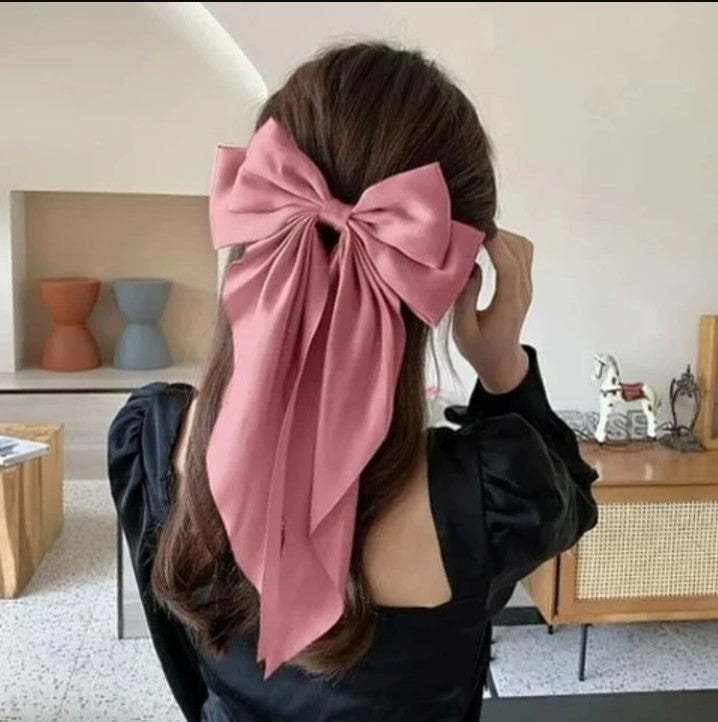 Silk Satin Bow Barrette Long Tail Hair Clip