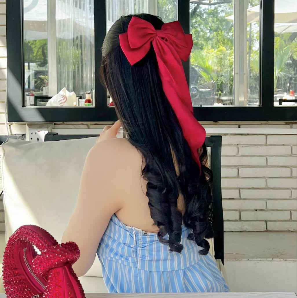 Silk Bow Barrette Long Tail Hair Clip