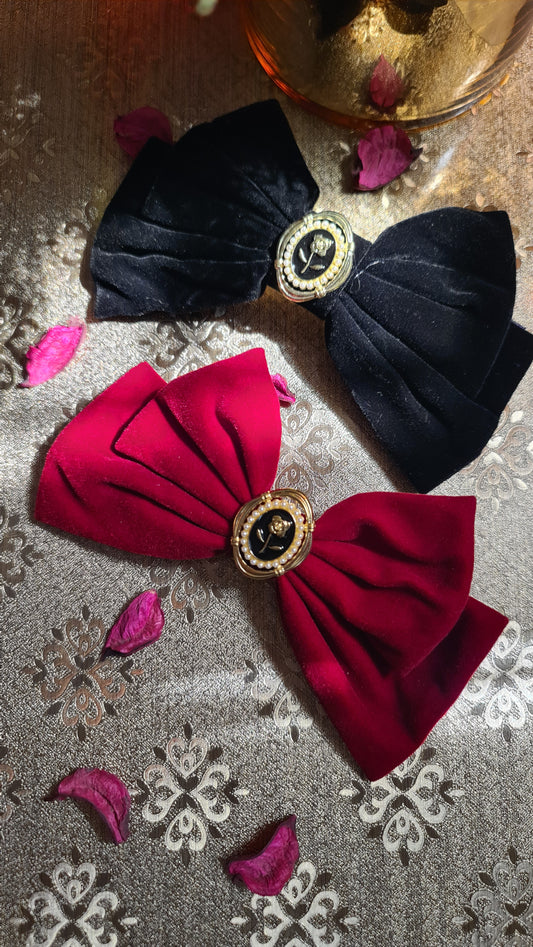 Velvet Floral Broach Hair Bow Barrette Clip