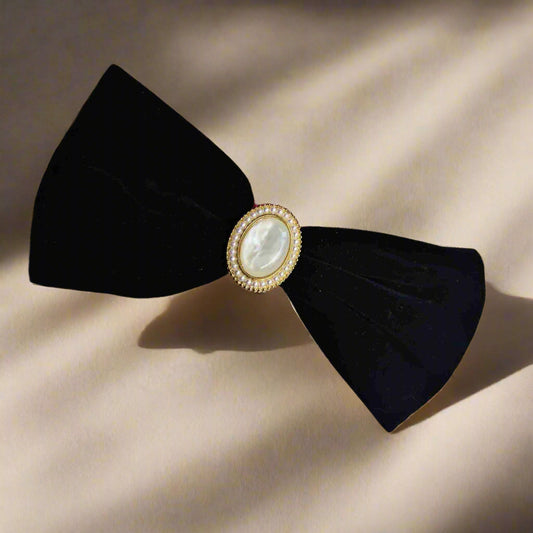 Velvet Stone Bow Barrette Hair Clip 🎀