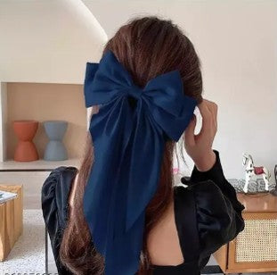 Silk Satin Bow Barrette Long Tail Hair Clip
