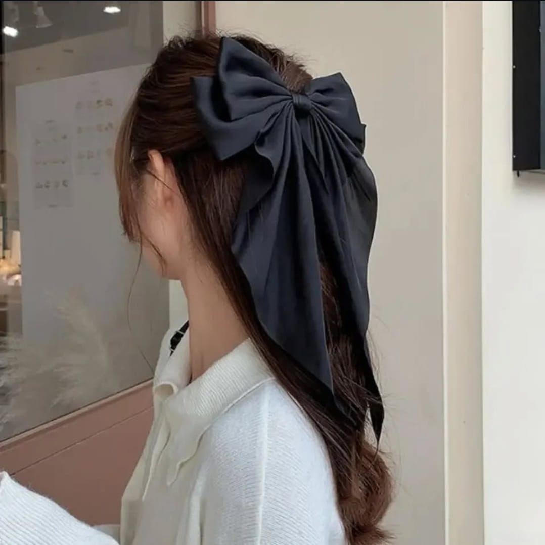 Silk Bow Barrette Long Tail Hair Clip