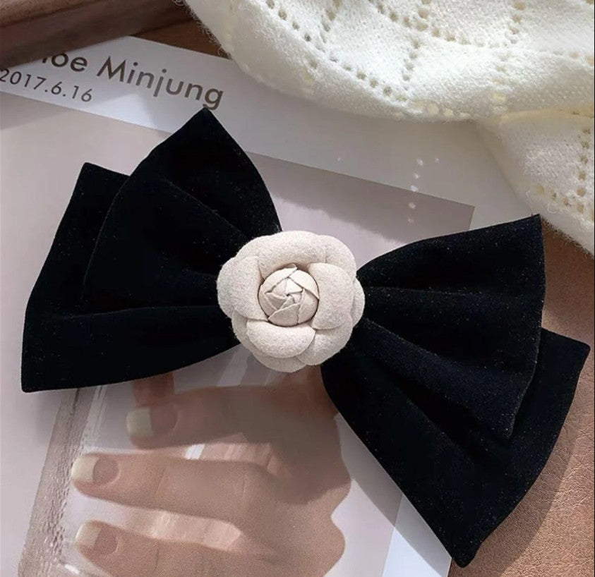 Camellia Flower Hair Bow Bowtie Hair Clip